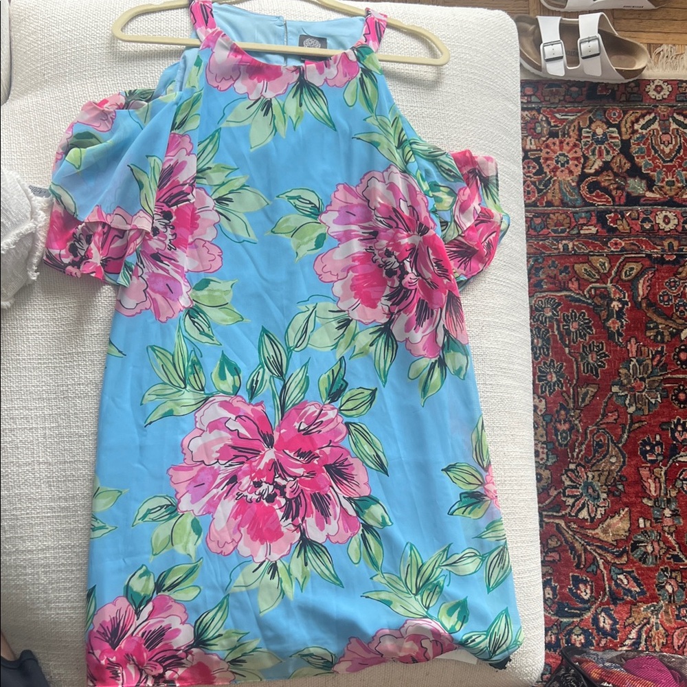 Vince Camuto Blue Floral Dress with Pink and Green Accents